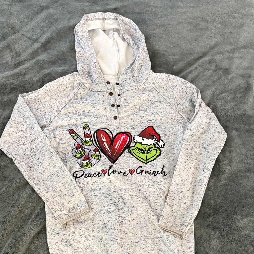 Peace Love Grinch Hoodie Pullover - Heather Gray